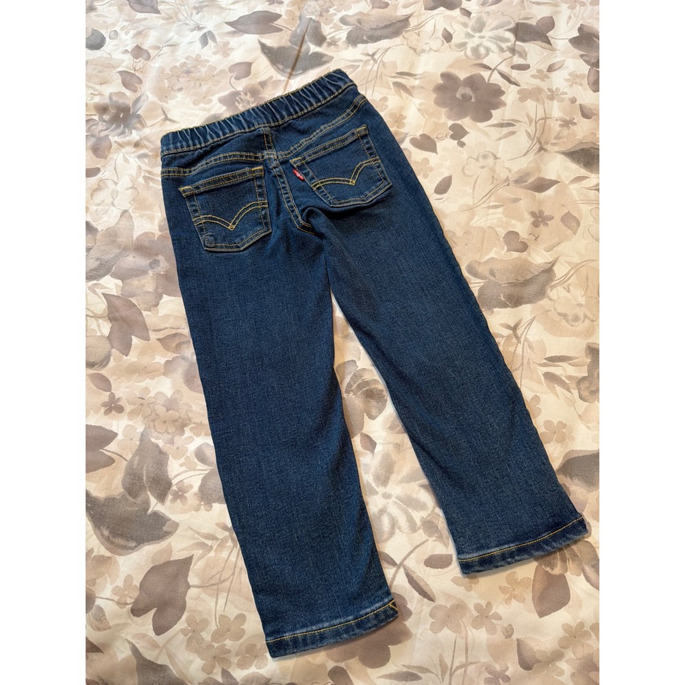 NWOT Levis Toddler Boys Dark Wash Straight Leg Jeans Elastic Waist Size 4T - Picture 2 of 5